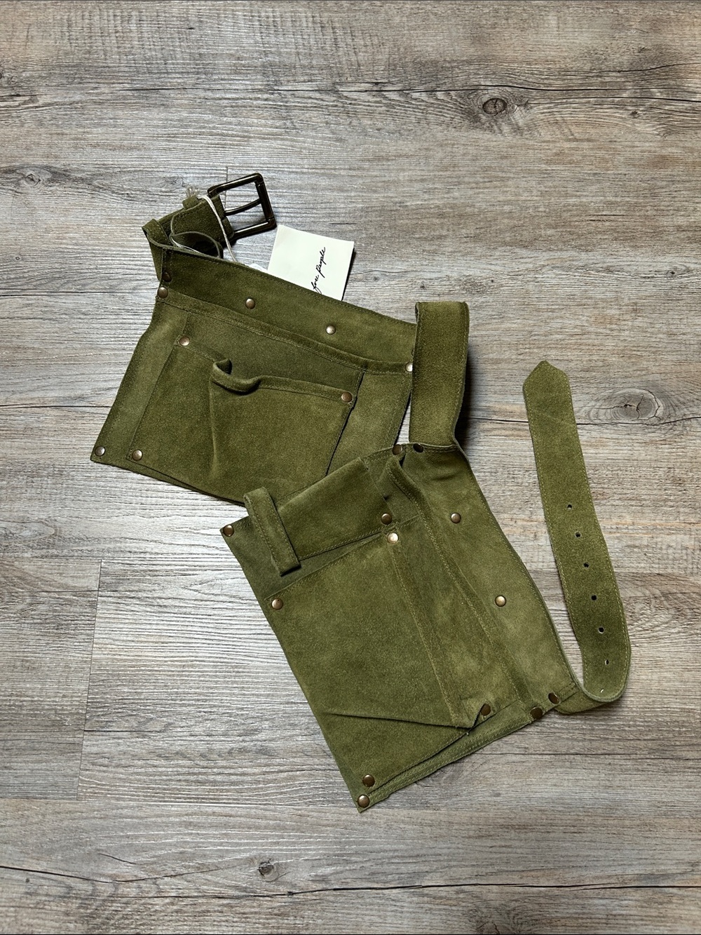 Free People military drab green Suede Crew Cargo Pocket Belt - SOLD OUT color!